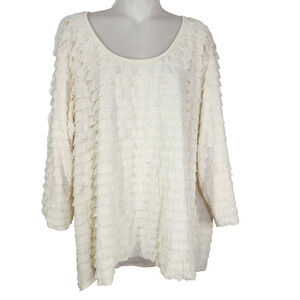 Slinky Brand Top Womens 2X Ivory Tiered Layered Ruffle Scoop Neck Boho Blouse 90